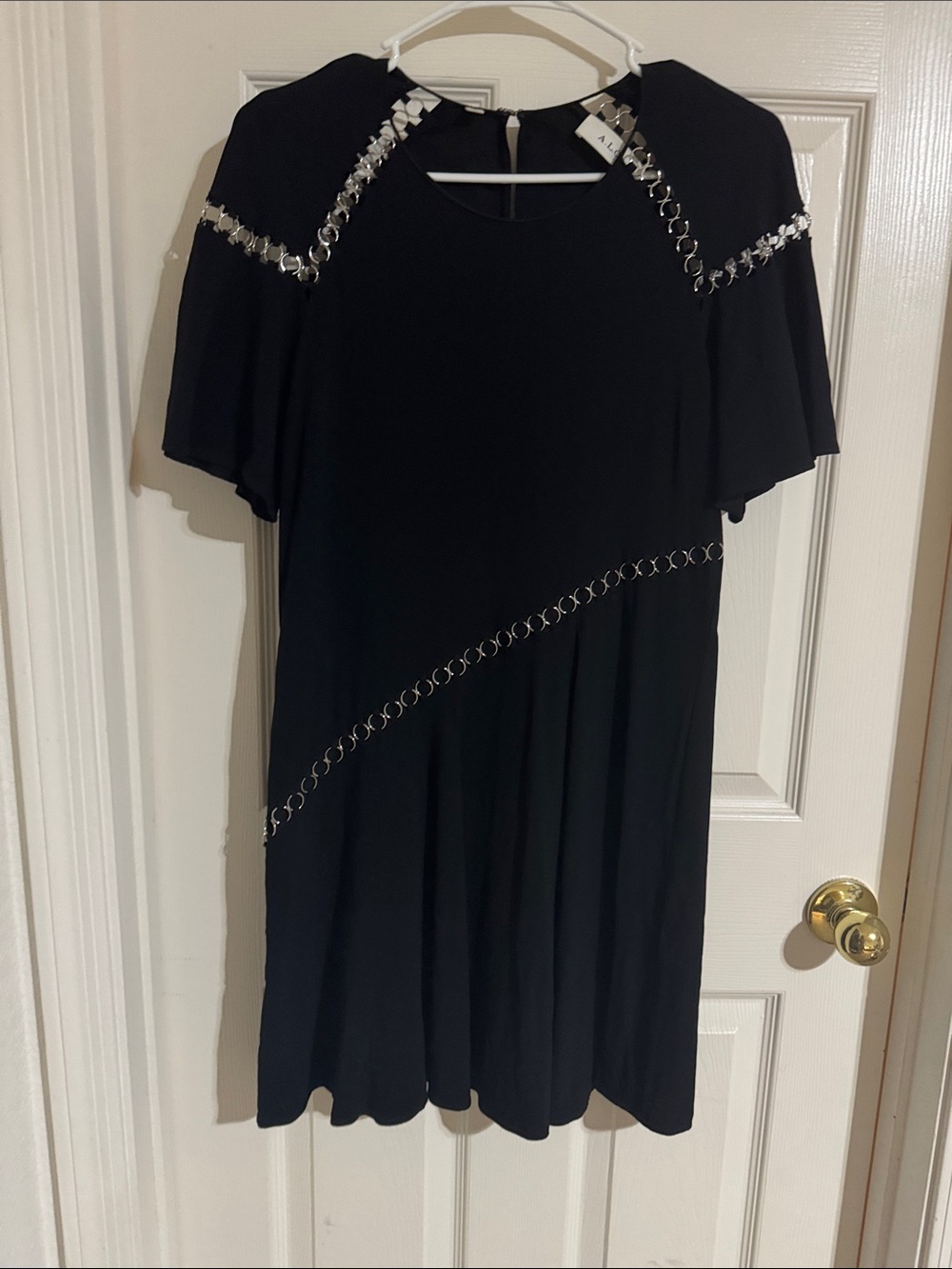 ALC Black Short Sleeve Dress with Silver Ring Trim